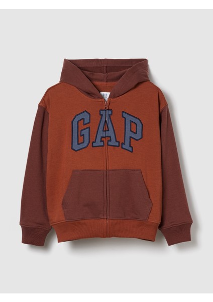 Erkek Çocuk Kırmızı Relaxed Gap Logo Fermuarlı Sweatshirt