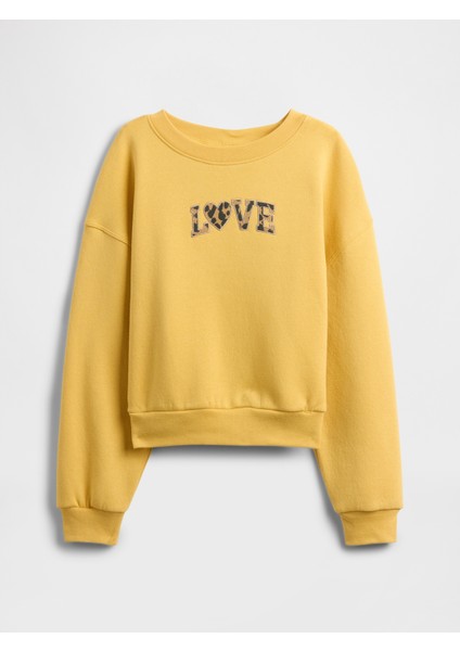 Kız Çocuk Sarı Oversized Bisiklet Yaka Sweatshirt