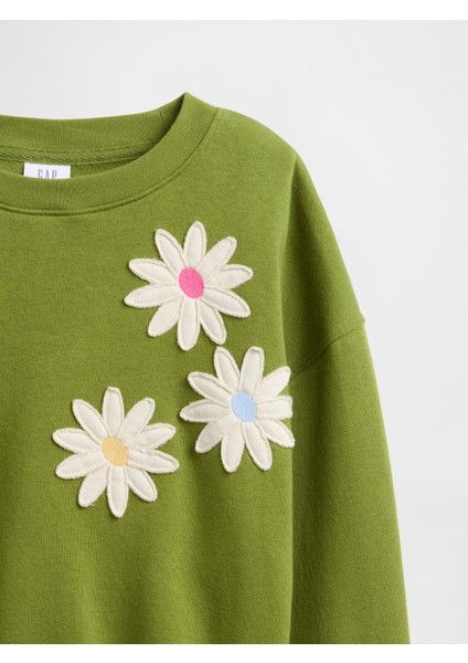 Kız Çocuk Yeşil Oversized Bisiklet Yaka Sweatshirt fiyatları