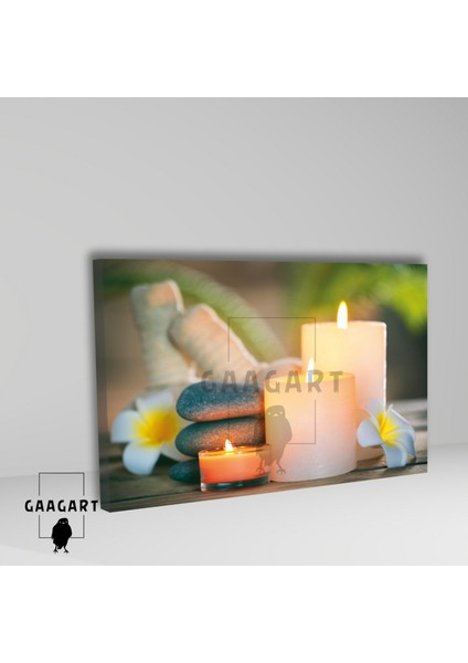 Tekli Yatay Kanvas Duvar Tablosu Sarı Çiçek ve Mum Spa Merkezi fiyatları