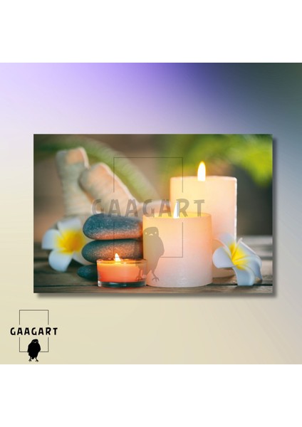 Tekli Yatay Kanvas Duvar Tablosu Sarı Çiçek ve Mum Spa Merkezi modelleri