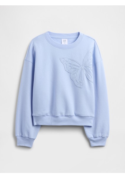 Kız Çocuk Bebe Mavisi Oversized Bisiklet Yaka Sweatshirt