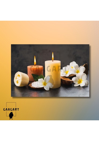 Tekli Yatay Kanvas Duvar Tablosu Bali Çiçeği ve Mum Spa Merkezi modelleri