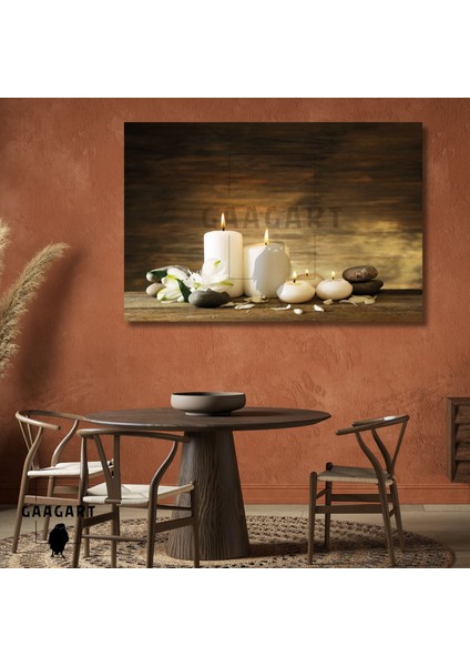 Tekli Yatay Kanvas Duvar Tablosu Koyu Renk Spa Merkezi Mum