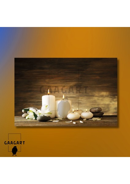 Tekli Yatay Kanvas Duvar Tablosu Koyu Renk Spa Merkezi Mum modelleri