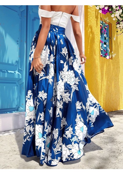 Kadın Çiçek Baskılı Maxi Boy Süprem Etek