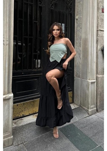 Audrey Fıfrlı Yırtmaç Detay Etek 4037