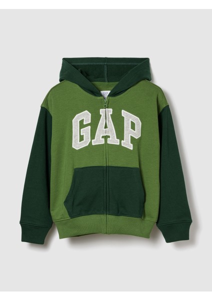 Erkek Çocuk Yeşil Relaxed Gap Logo Fermuarlı Sweatshirt