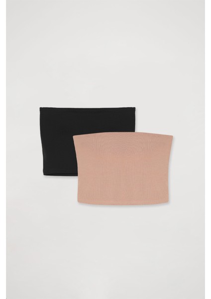 Basic Büstiyer Bluz 2' Li Paket Siyah-Bej