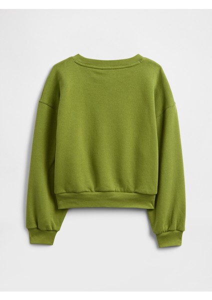 Kız Çocuk Yeşil Oversized Bisiklet Yaka Sweatshirt modelleri
