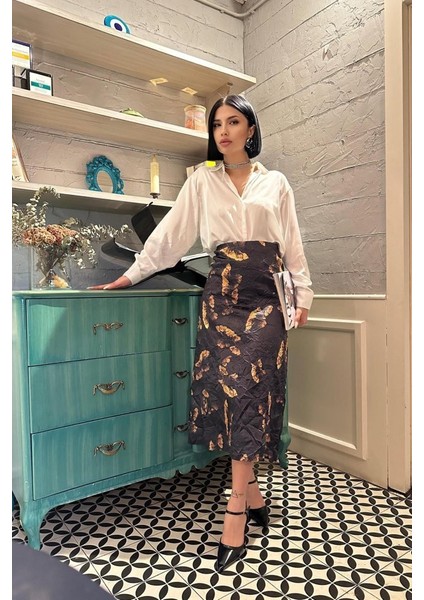 Siyah Baskılı Kroşetalı Etek fırsatları