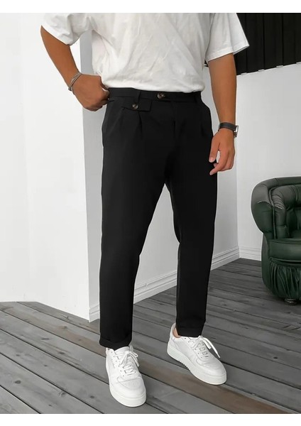 Erkek Belden Düğmeli Cepli Dokuma Pantolon