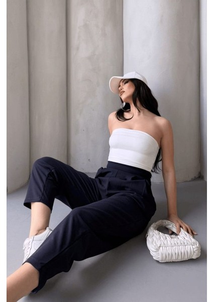 Kadın Scuba Krep Likralı Yan Fermuarlı Lastikli Harem Pantolon