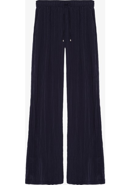 Kırışık Görünümlü Beli Lastikli Pantolon Lacivert