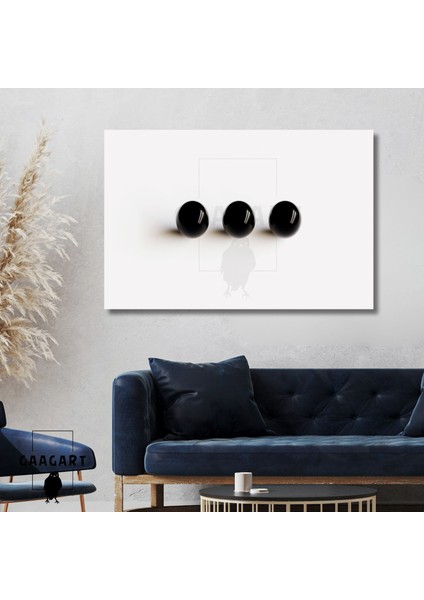 Tekli Yatay Kanvas Duvar Tablosu Üç Siyah Bilye
