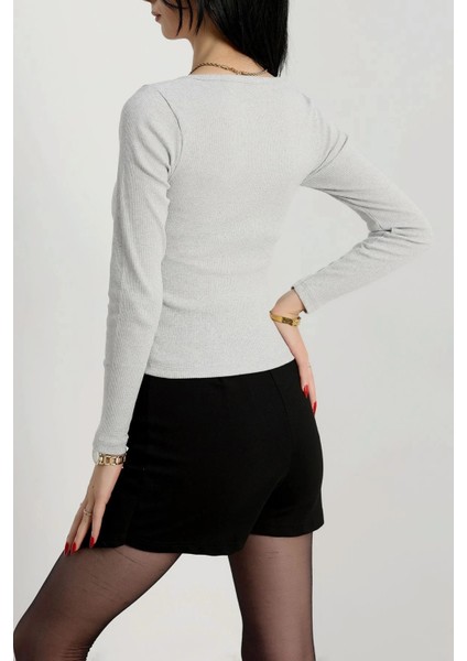 Çerçeve Yaka Kaşkorse Bluz Gri modelleri