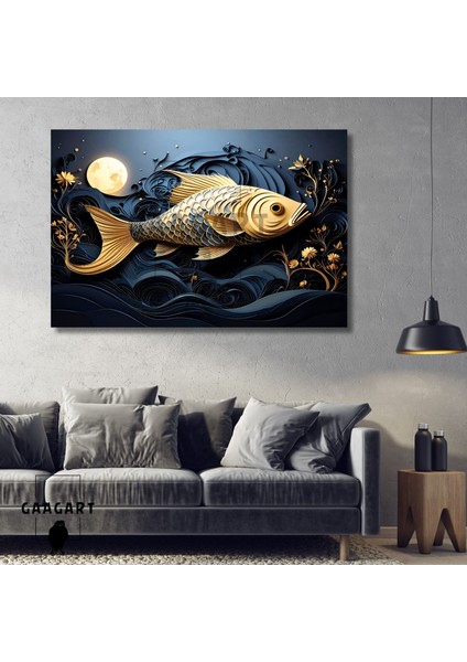 Tekli Yatay Kanvas Duvar Tablosu Sanatsal Balık