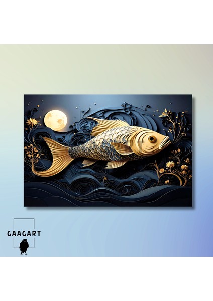 Tekli Yatay Kanvas Duvar Tablosu Sanatsal Balık modelleri