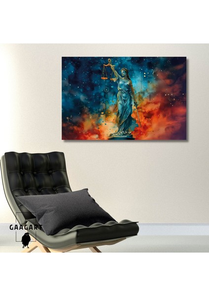 Tekli Yatay Kanvas Duvar Tablosu Renkli Adalet Tanrıçası