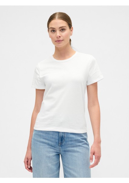 Kadın Beyaz 2'li Bisiklet Yaka T-Shirt