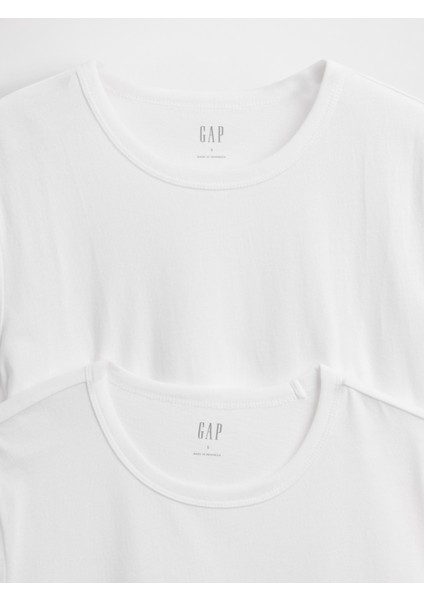 Kadın Beyaz 2'li Bisiklet Yaka T-Shirt modelleri