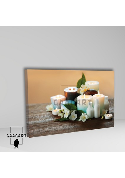 Tekli Yatay Kanvas Duvar Tablosu Beyaz Çiçekler Spa Merkezi Mum fiyatları