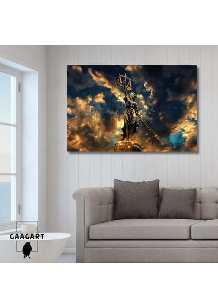 Tekli Yatay Kanvas Duvar Tablosu Gökyüzü ve Adalet Tanrıçası