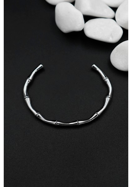 316L Çelik Kararmaz A+ Gümüş Kavramalı Erkek Bileklik