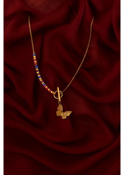 Kelebek Detay Taşlı Kolye