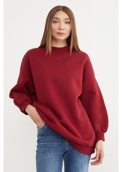 3 Iplik Basic Bisiklet Yaka Oversize Sweatshirt
