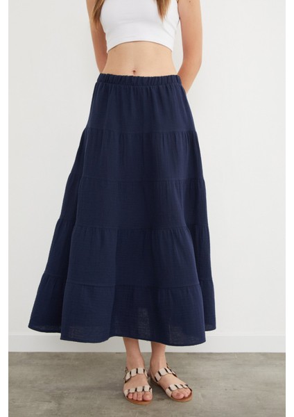 Beli Lastikli Keten Görünümlü Etek modelleri