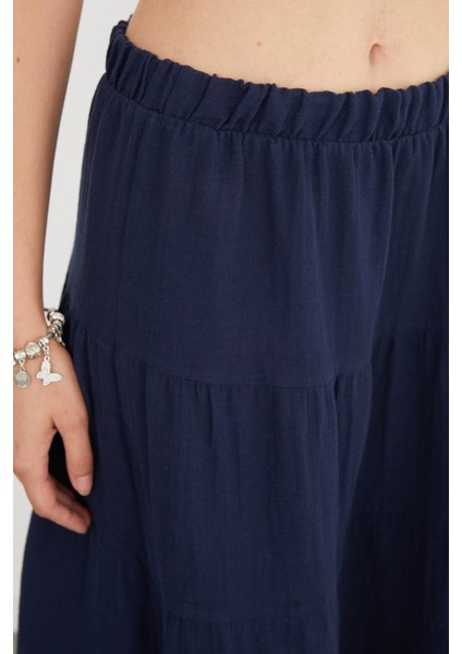Beli Lastikli Keten Görünümlü Etek