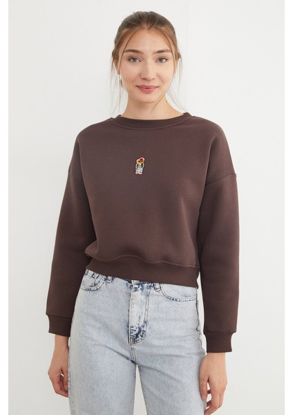 3 Iplik Ayıcık Nakışlı Bisiklet Yaka Sweatshirt fırsatları