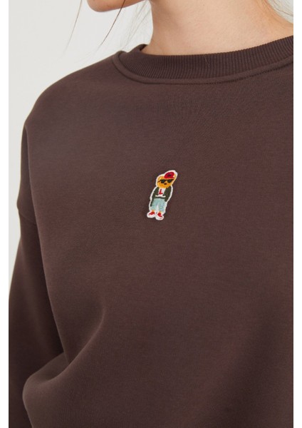 3 Iplik Ayıcık Nakışlı Bisiklet Yaka Sweatshirt indirimleri