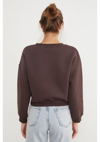 3 Iplik Ayıcık Nakışlı Bisiklet Yaka Sweatshirt