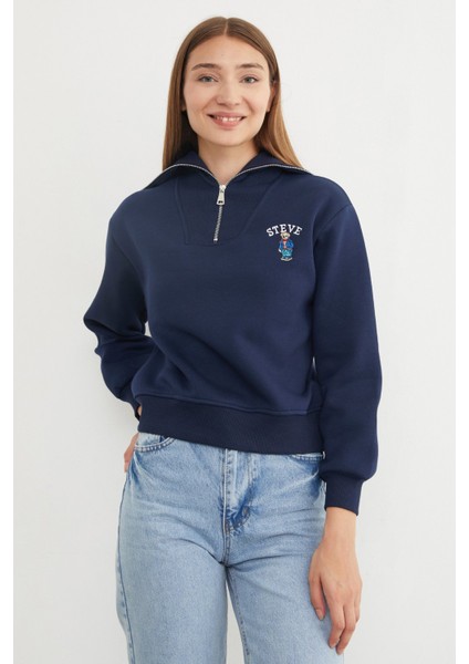 3 Iplik Ayıcık Nakışlı Yarım Fermuarlı Sweatshirt fiyatları