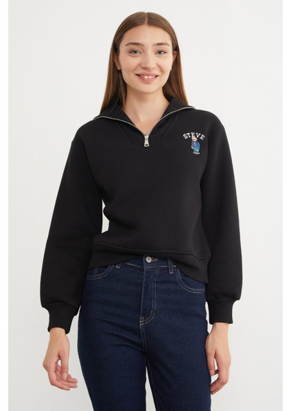 3 Iplik Ayıcık Nakışlı Yarım Fermuarlı Sweatshirt fiyatları