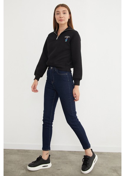 3 Iplik Ayıcık Nakışlı Yarım Fermuarlı Sweatshirt fırsatları