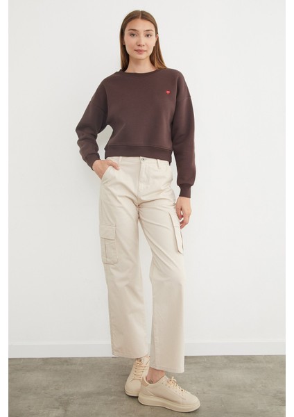 3 Iplik Kalp Nakışlı Bisiklet Yaka Sweatshirt fiyatları