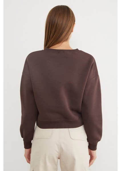 3 Iplik Kalp Nakışlı Bisiklet Yaka Sweatshirt