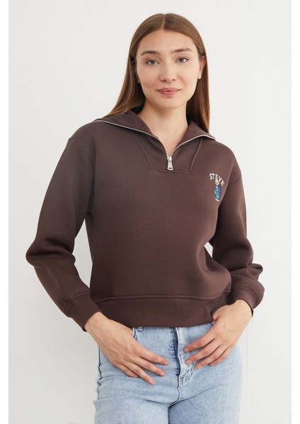 3 Iplik Ayıcık Nakışlı Yarım Fermuarlı Sweatshirt fiyatları