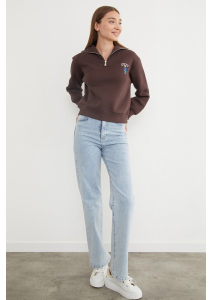 3 Iplik Ayıcık Nakışlı Yarım Fermuarlı Sweatshirt modelleri