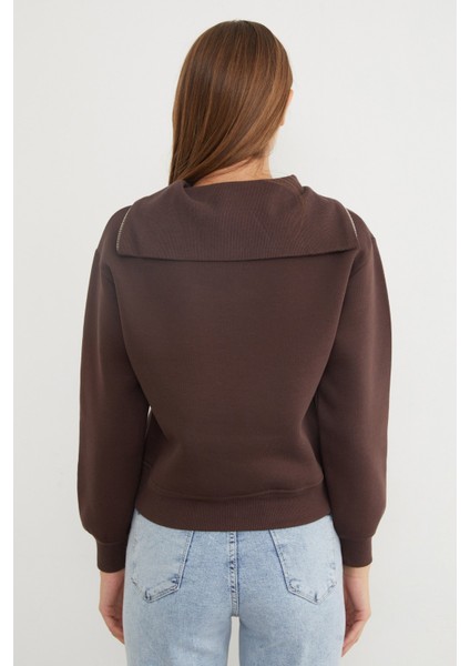 3 Iplik Ayıcık Nakışlı Yarım Fermuarlı Sweatshirt indirimleri