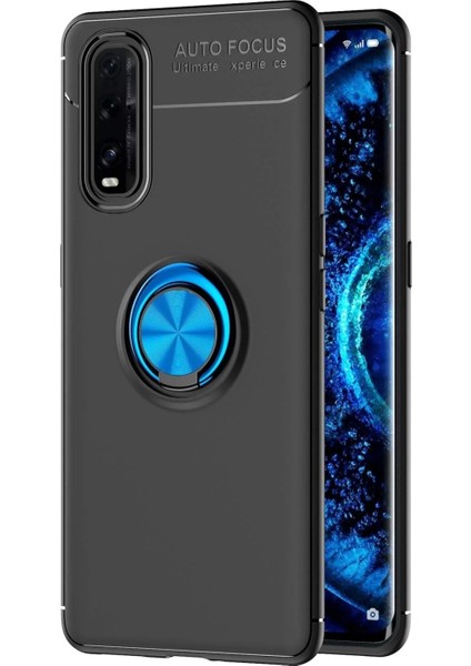 Oppo Find X2 Kılıf Range Yüzüklü Silikon - Siyah-Mavi