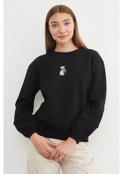 3 Iplik Ayıcık Nakışlı Bisiklet Yaka Sweatshirt modelleri