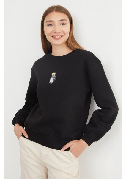 3 Iplik Ayıcık Nakışlı Bisiklet Yaka Sweatshirt indirimleri