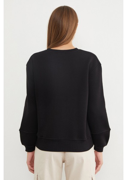 3 Iplik Ayıcık Nakışlı Bisiklet Yaka Sweatshirt