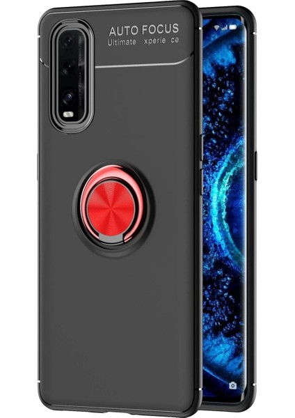 Oppo Find X2 Kılıf Range Yüzüklü Silikon - Siyah-Kırmızı