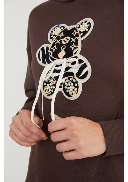 3 Iplik Ayıcık Nakışlı Cepli Kapüşonlu Oversize Sweatshirt fırsatları