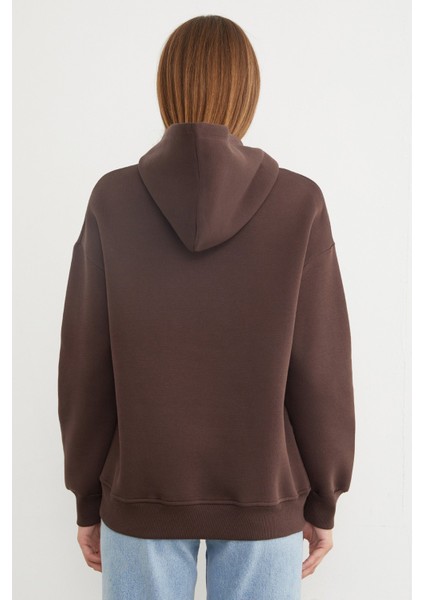 3 Iplik Ayıcık Nakışlı Cepli Kapüşonlu Oversize Sweatshirt